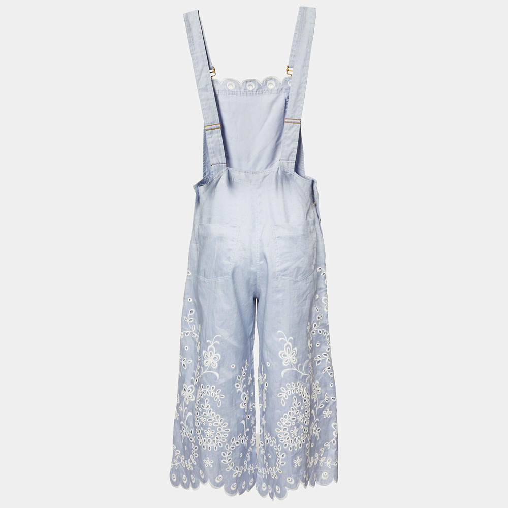 Zimmermann Blue Clover Broderie Anglaise Linen Cropped Jumpsuit M - Picture 3 of 6